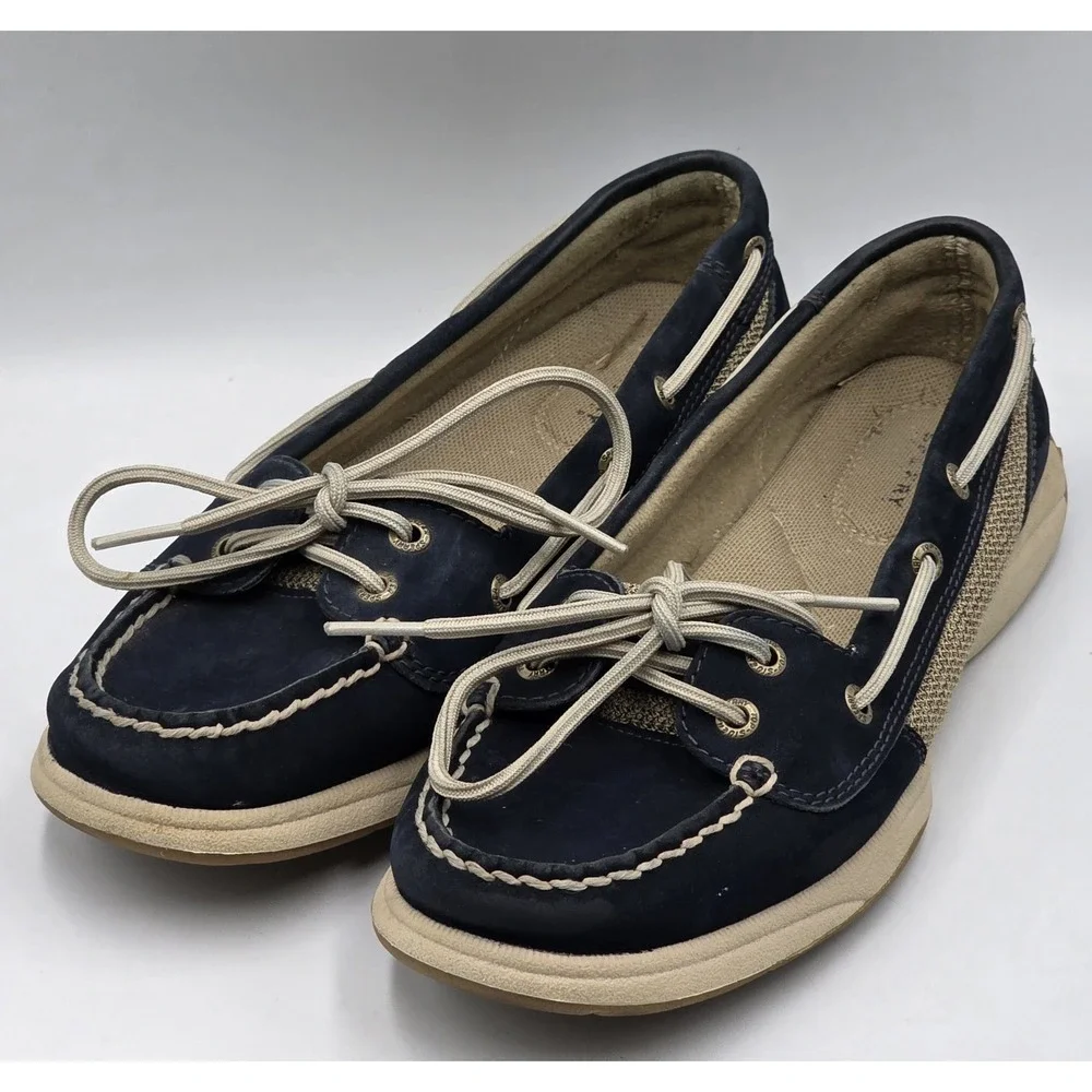 Sperry Top-Sider Angelfish Boat Shoes Women's 7M Navy STS94002 Leather Canvas